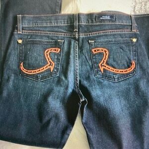 Rock & Republic Dark Blue Bootcut Jeans with Orange Pocket Stitch